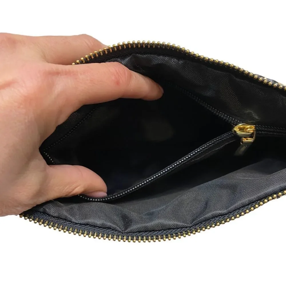 Trina‎ Brand Tan and Black Woven Cosmetic Bag With Zipper Closure